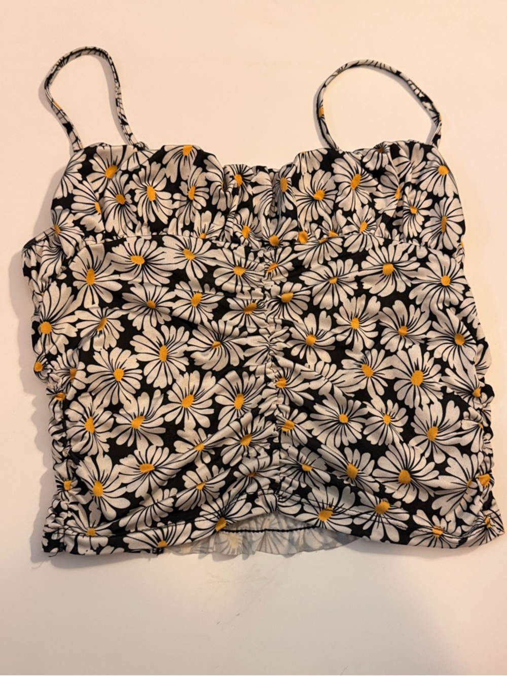 Urban Outfitters Black Daisy Ruched Cami Crop Top
